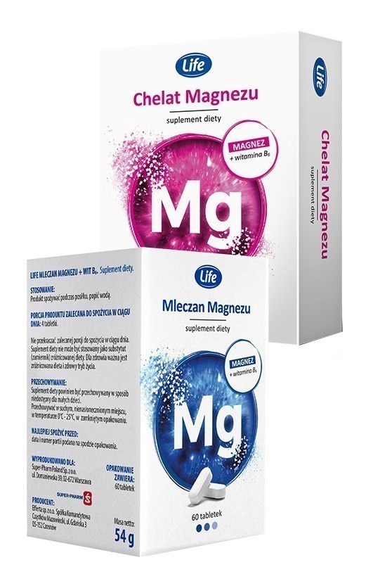 LIFE Chelat magnezu + B6 30 kaps. lub Mleczan magnezu 60 tabl.*
